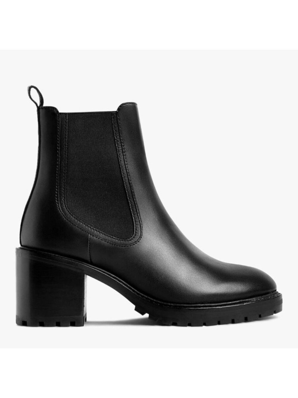 Black Leather Chunky Heel Chelsea Boots Luxe Comfort Womens Size 9